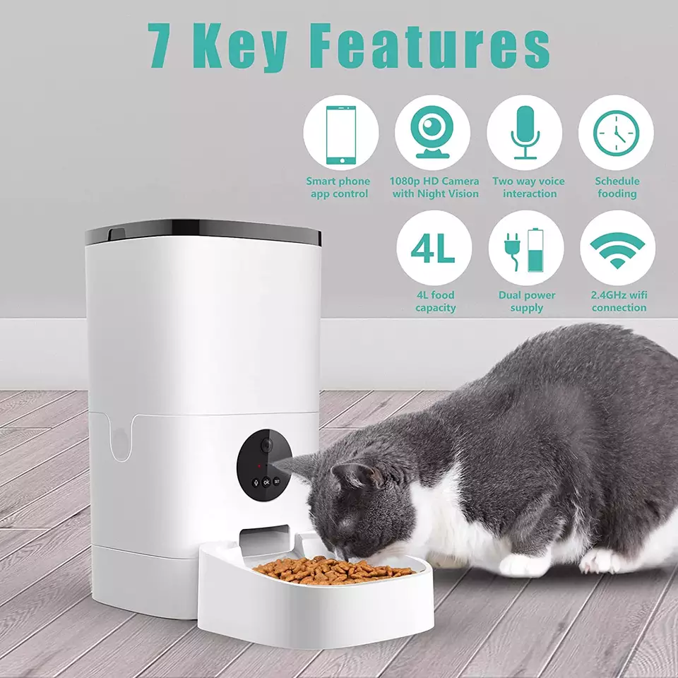 4L Pet Bowls 1080P Live Video Voice Interaction Mobile APP Connect Automatic Pet Feeder