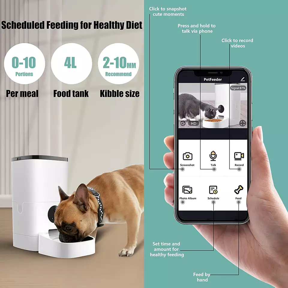 Factory Supplier 4L Pet Bowls Voice Interaction Mobile APP Connect Automatic Pet Feeder